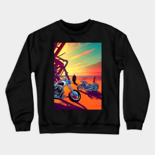 SPOOKY SURREAL RETRO MOTORCYCLES ON A BEACH Crewneck Sweatshirt